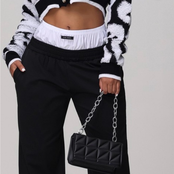 Black Track Pants with High Waist and Relaxed Fit - Picture 1 of 3